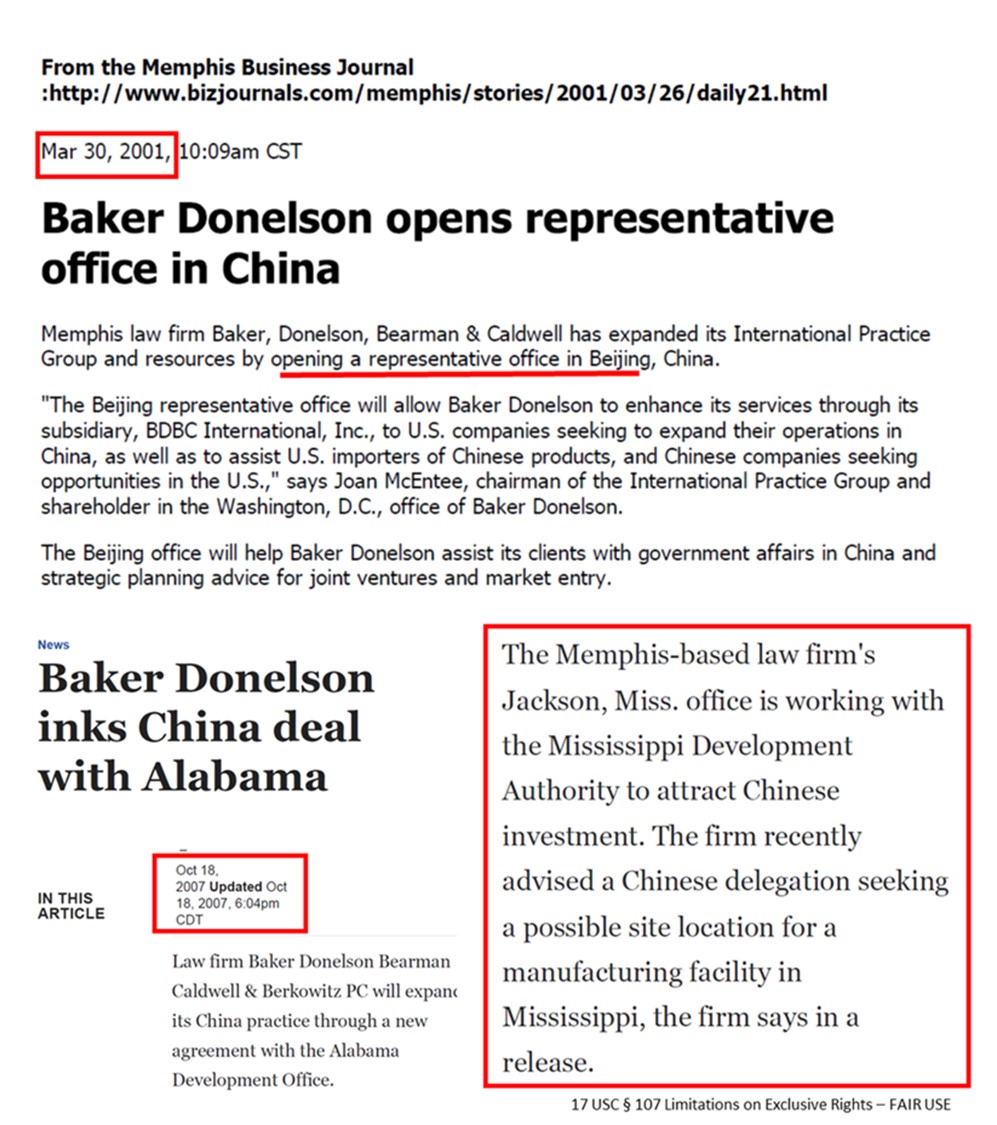 03 2001 Baker Donelson Operations In CHINA