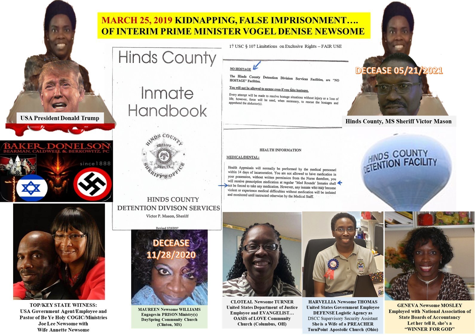 032519 USA State Of Mississippi KIDNAPPING and ASSASSINATION Attempts On Chickasaw Tribal Nation Prime Minister Vogel Denise Newsome